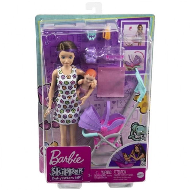 Panenka Barbie Chůva Skipper Kočárek + sada pro miminko