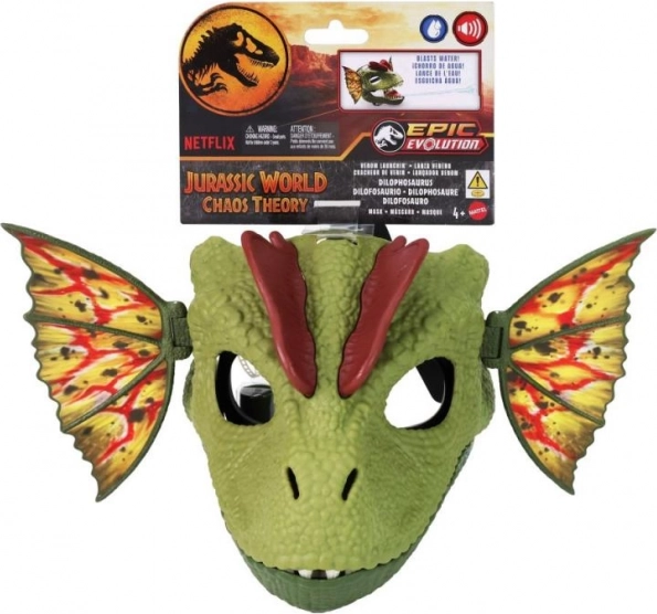 Dilophosaurus maska Jurský svět se zvuky a vodním efektem