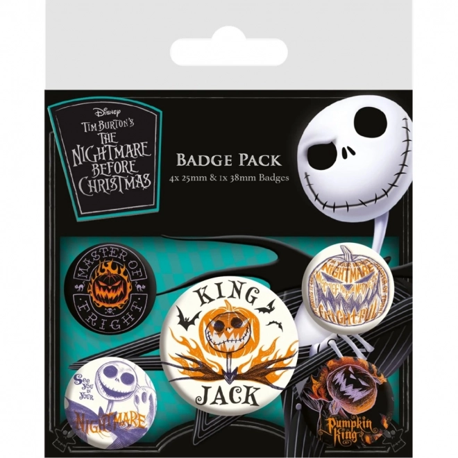 Set odznaků NIGHTMARE BEFORE CHRISTMAS – 5 ks (2,5–3,5 cm)