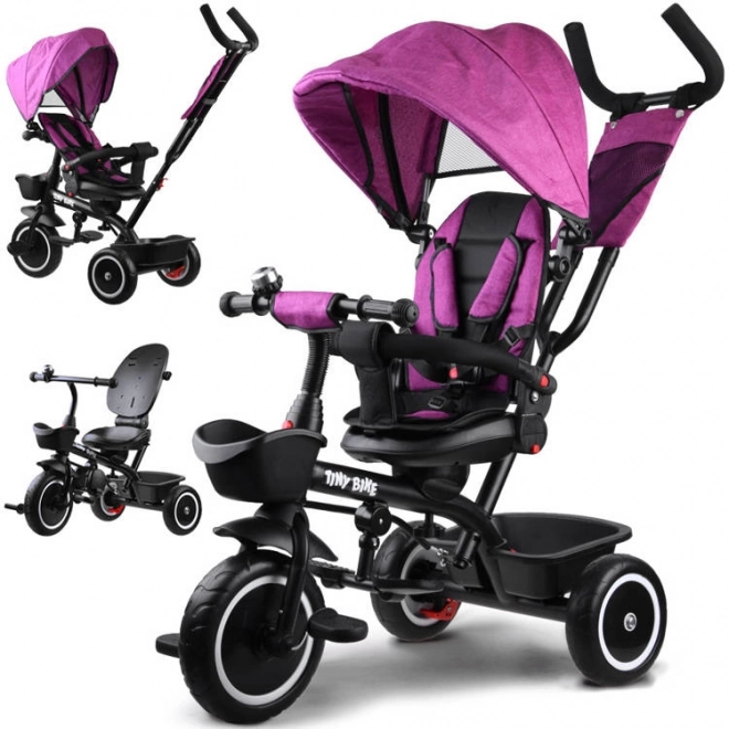 Dětská tříkolka Tiny Bike 3v1 s otočnou sedačkou a stříškou – Růžová