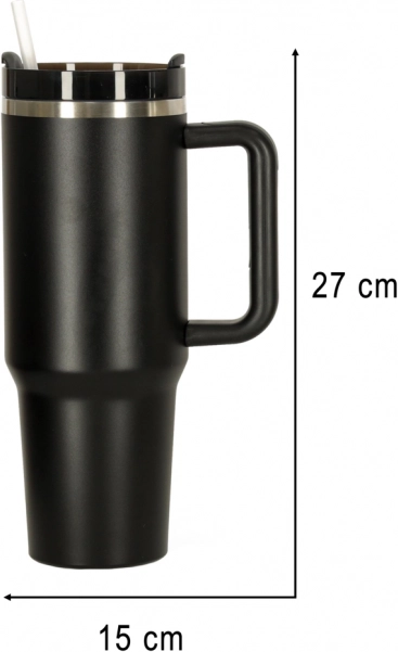 Termohrnek s brčkem a uchem 1200 ml černý