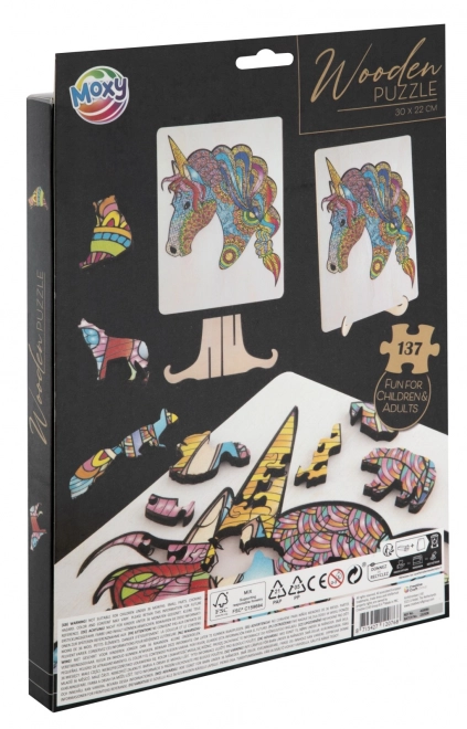 Dřevěné puzzle jednorožec