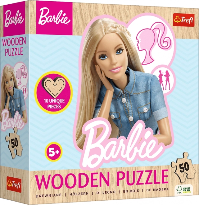Trefl dřevěné obrysové puzzle s motivem Barbie, 50 dílků