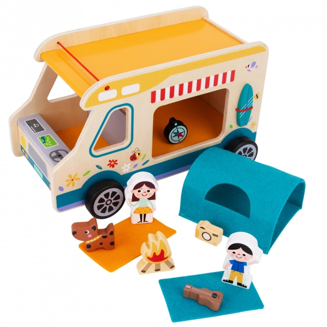 Tooky Toy dřevěný karavan s postavami pro kempování