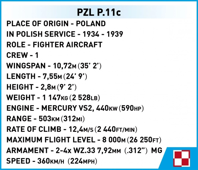 COBI 5742 II WW PZL P.11c, 1:32, 320 k, 1 f