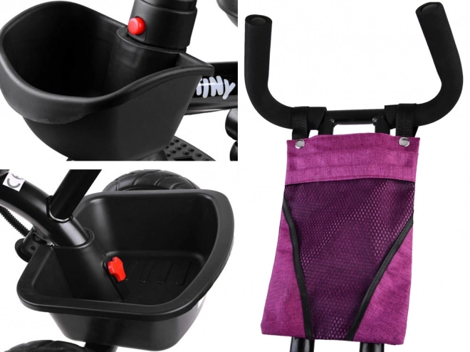 Dětská tříkolka Tiny Bike 3v1 s otočnou sedačkou a stříškou – Růžová