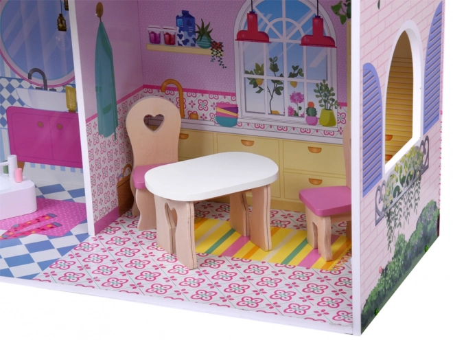 Velký dřevěný domek pro panenky s výtahem, garáží a balkonem