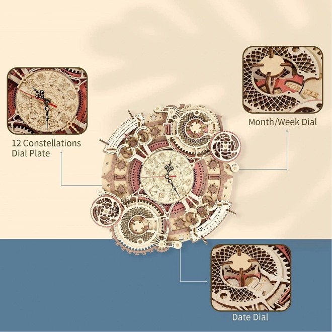 RoboTime 3D dřevěné mechanické puzzle Hodiny s kalendářem