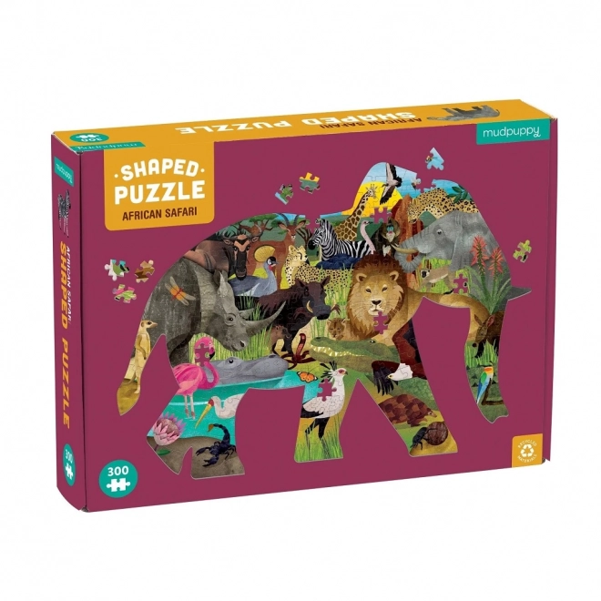Puzzle africké safari ve tvaru slona 300 dílků