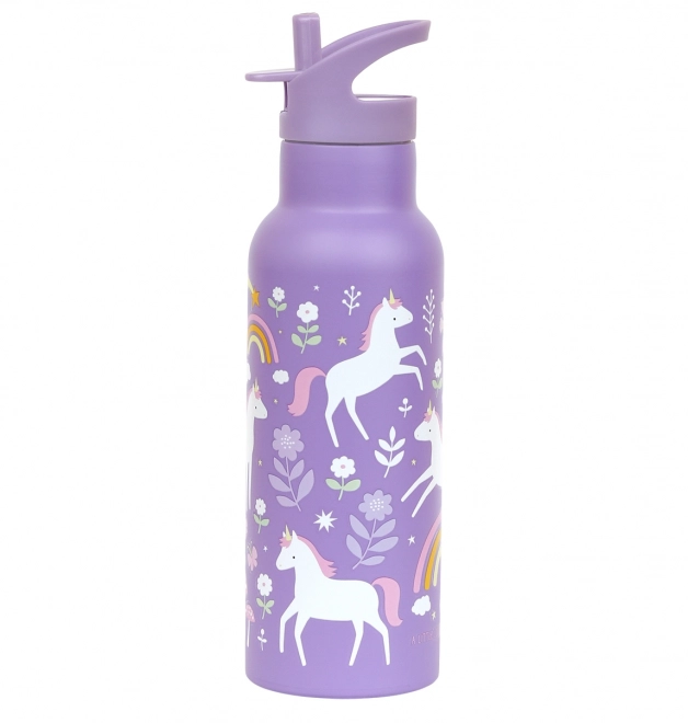 A Little Lovely Company Nerezová lahev na pití 500 ml – Jednorožci a duha