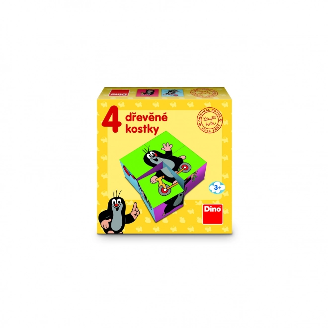 Kostky kubus Krtek dřevo 4 ks v krabičce 13x13x4cm