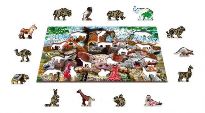 Dřevěné puzzle s figurkami - Život na farmě