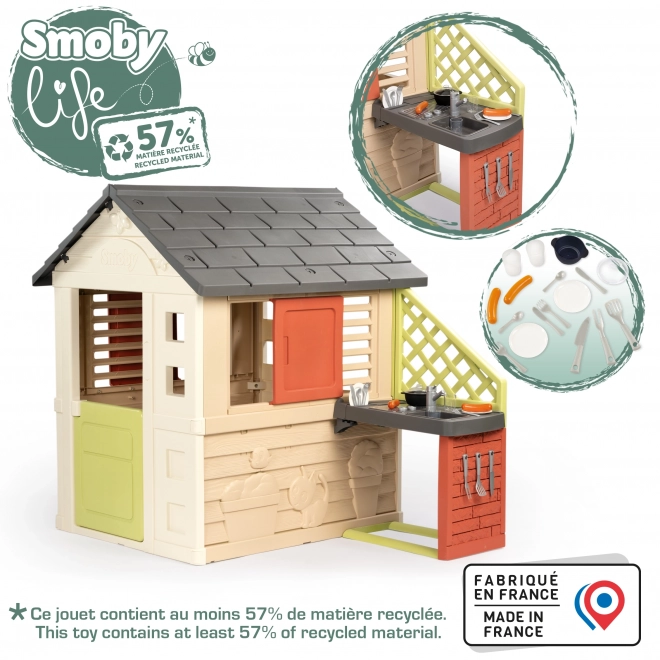 Smoby domek Nature s kuchyní a 17 doplňky