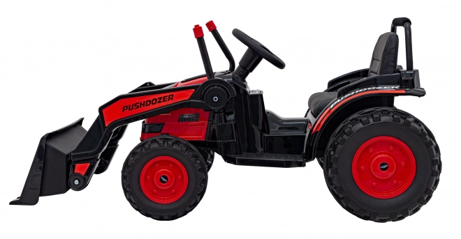 Dětský červený traktor a bagr na baterie s pohyblivou lžící