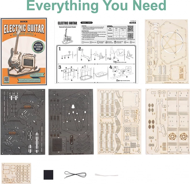 RoboTime dřevěné 3D puzzle - Elektrická kytara