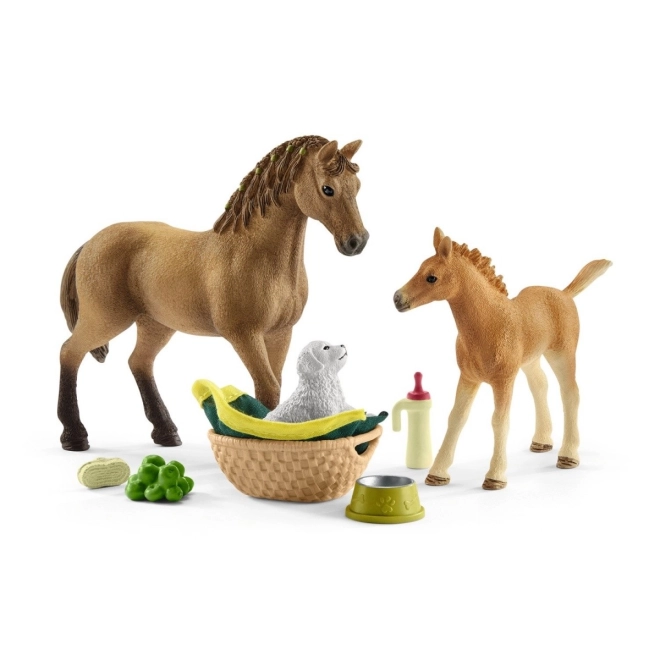 SCHLEICH Horse Club® 42432 Set hříbě a Quarter kůň se štěňátkem a doplňky