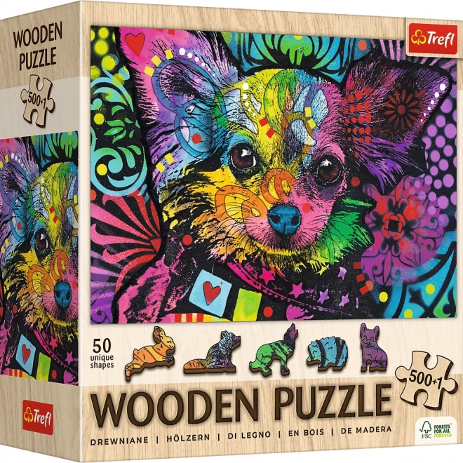 Dřevěné puzzle Barevné štěně