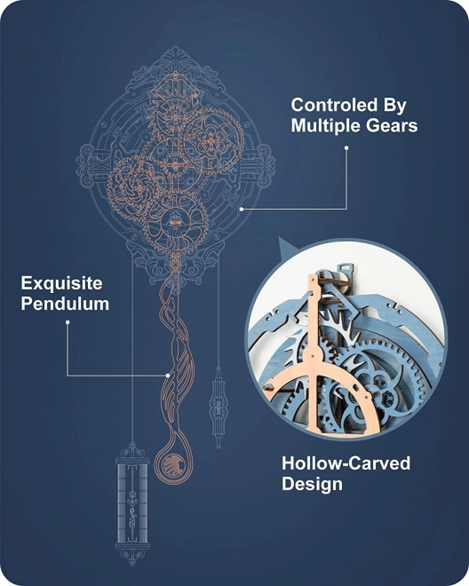 RoboTime 3D dřevěné mechanické puzzle - Nástěnné hodiny
