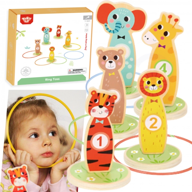 Dřevěná hra zručnosti Tooky Toy - hod na cíl zvířátka