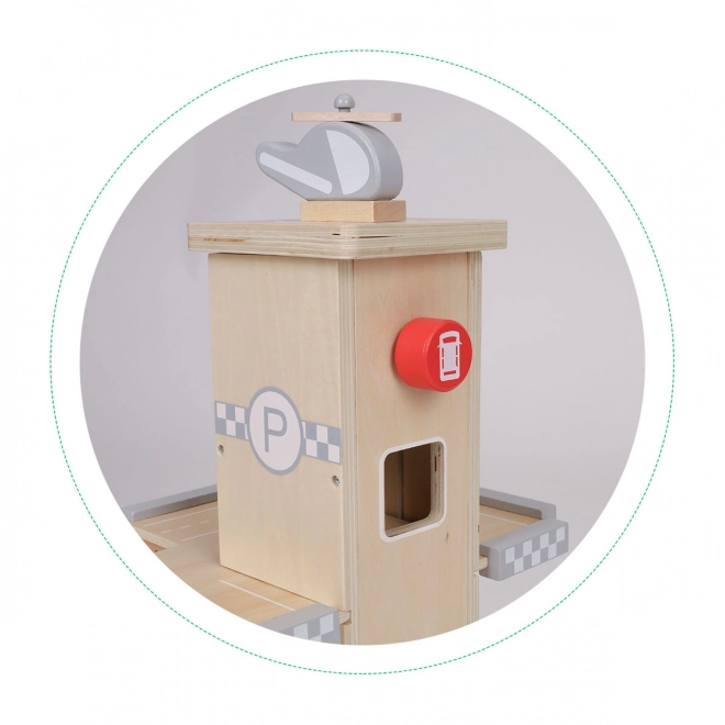 ECOTOYS Velká dřevěná garáž s výtahem a autíčky