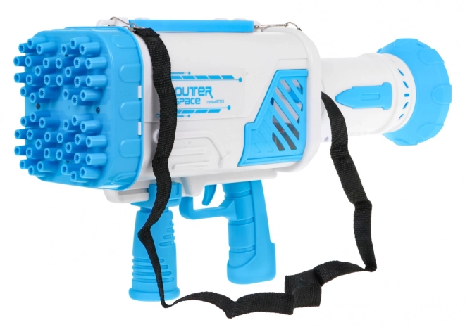 Mýdlová bublina Baby Gun s ventilátorem + bublinková tekutina – Modrá