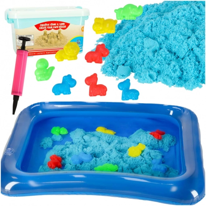 Kinetický písek béžový 1 kg s formičkami – Modrý