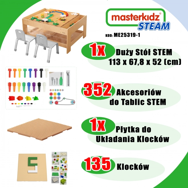 Masterkidz dřevěný vzdělávací stůl s příslušenstvím STEM Wall