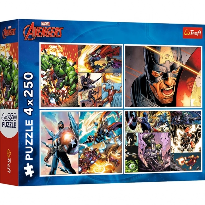 Puzzle 4x250 prvků Hrdinské dny Avengers