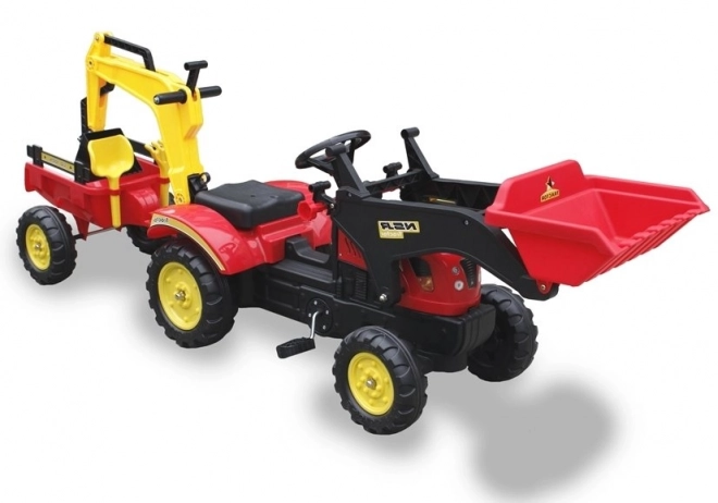 Traktor na pedály s přívěsem a lžící Benson červený