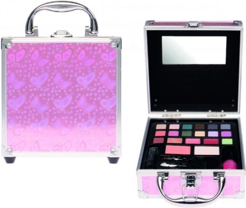 kosmetický kufřík s motýly – malý přenosný make-up set pro dívky