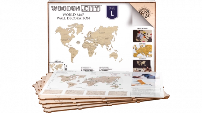 Dřevěná mapa světa WOODEN CITY velká