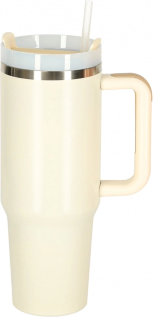 Krémový termohrnek se slámkou a uchem 1200 ml