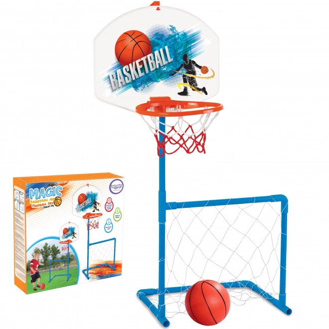 Sportovní set 2v1 s basketballovým košem a fotbalovou brankou Woopie