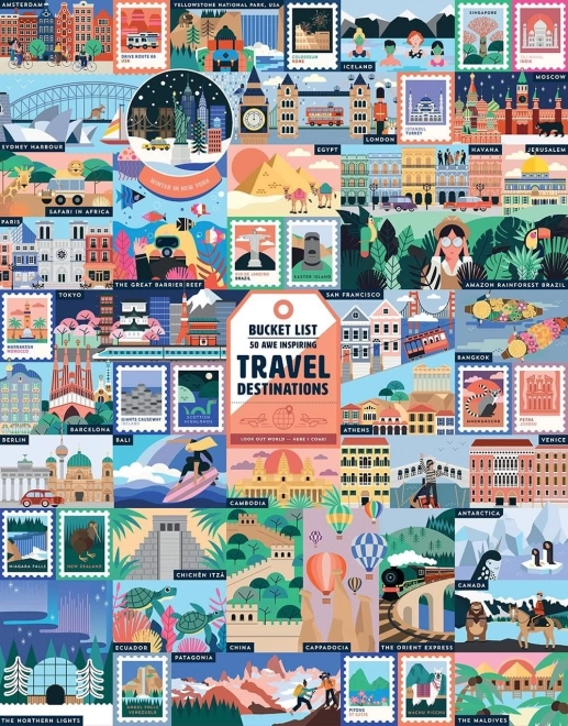 Puzzle Ridley's Games Bucket List 1000 dílků – 50 obdivuhodných turistických cílů