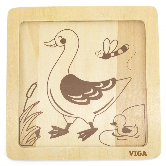 Dřevěné puzzle 4 dílky - kachna