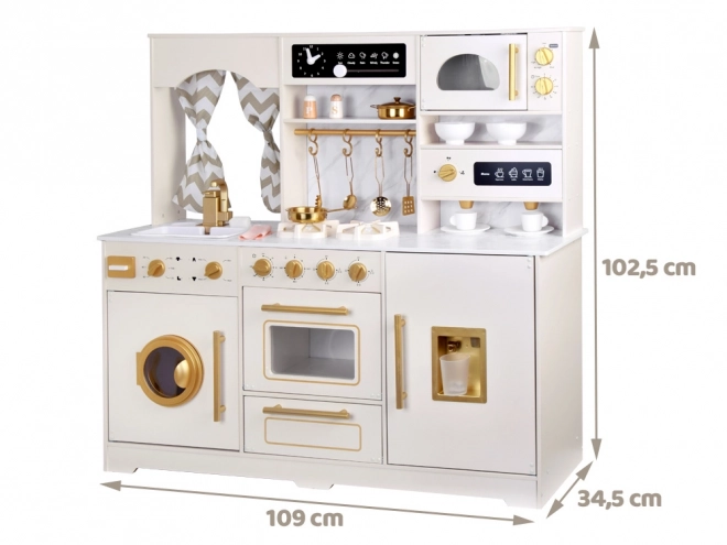 Velká dřevěná kuchyně Glamour style Zlaté příslušenství Světlo + zvuk ZA5270