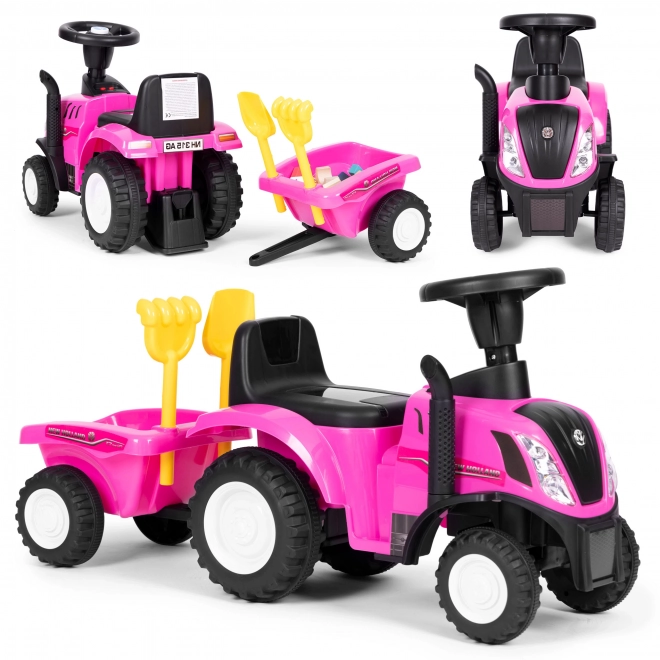 Dětský traktor s přívěsem, interaktivní volant, zvuky, růžový