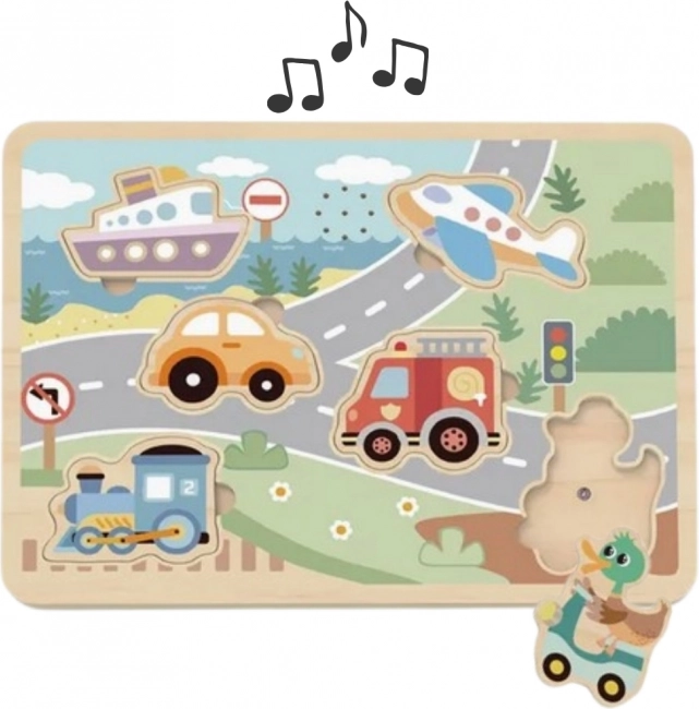 Tooky Toy dřevěné interaktivní puzzle vozidla