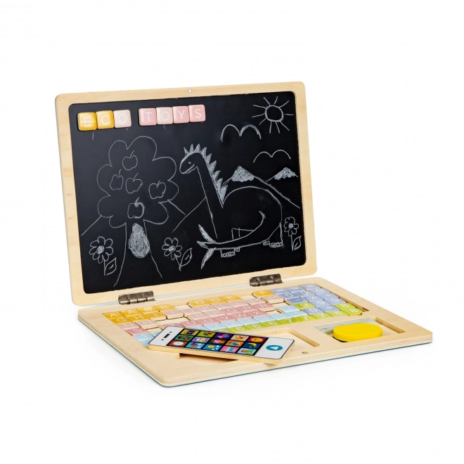 ECOTOYS Dřevěný notebook s magnetickým monitorem - růžový