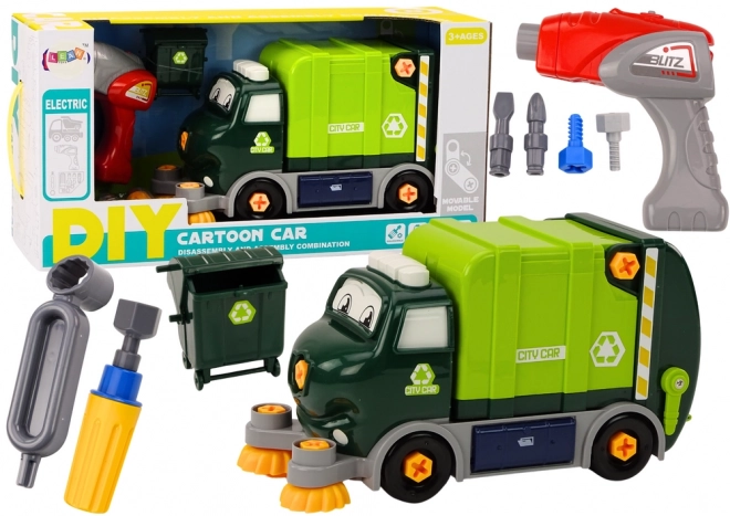 Kreslený popelářský vůz pro kroucení pohybující se DIY zelená