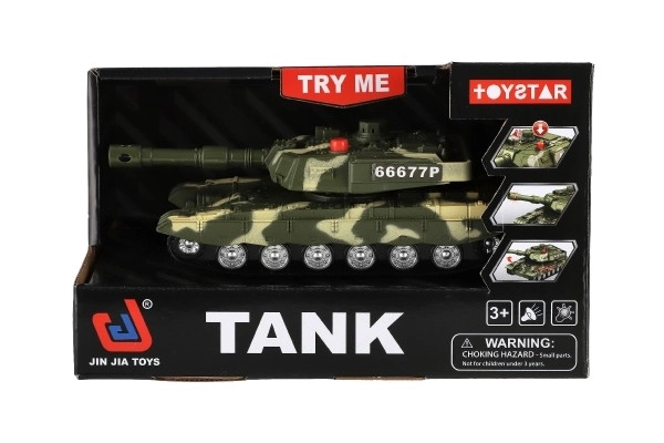 Tank plast 20cm na setrvačník na baterie se světlem se zvukem v krabici 23x14x11cm