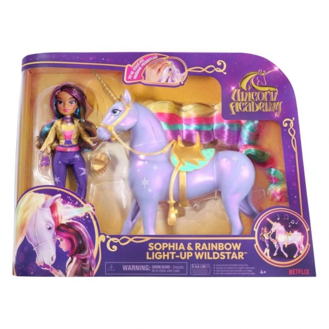 Unicorn Academy světelný jednorožec Wildstar s panenkou Sophií