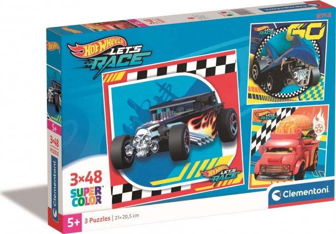 Puzzle 3×48 dílků HOT WHEELS – sada čtvercových puzzle CLEMENTONI