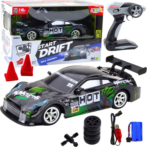 Závodní auto RC pro drift černo-zelené 30 km/h 1:16