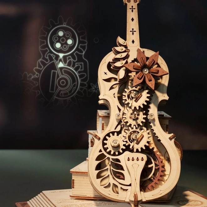 RoboTime dřevěné mechanické puzzle Kouzelné violoncello (elektrický pohon)