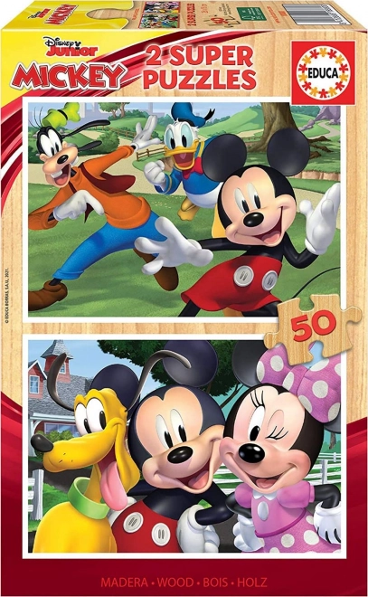 EDUCA Dřevěné puzzle Mickey a přátelé 2x50 dílků