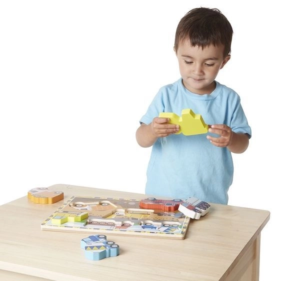 Melissa and Doug dřevěné puzzle 3D stavební vozidla