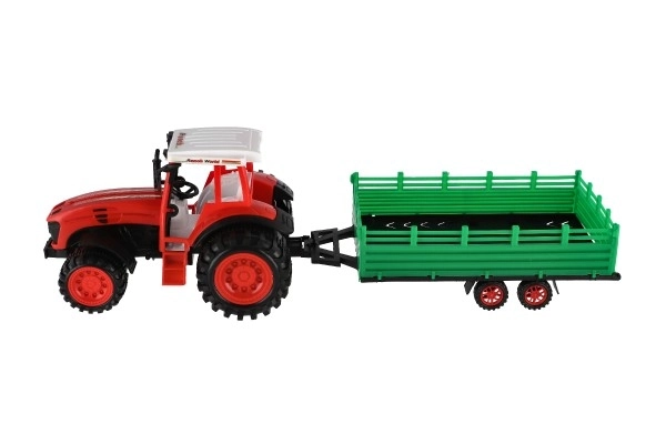 Traktor s vlekem s pluhem plast 53cm na setrvačník 2 barvy v blistru