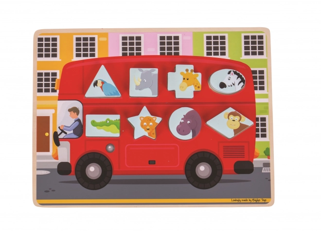 Bigjigs Toys Vkládací puzzle autobus se zvířátky