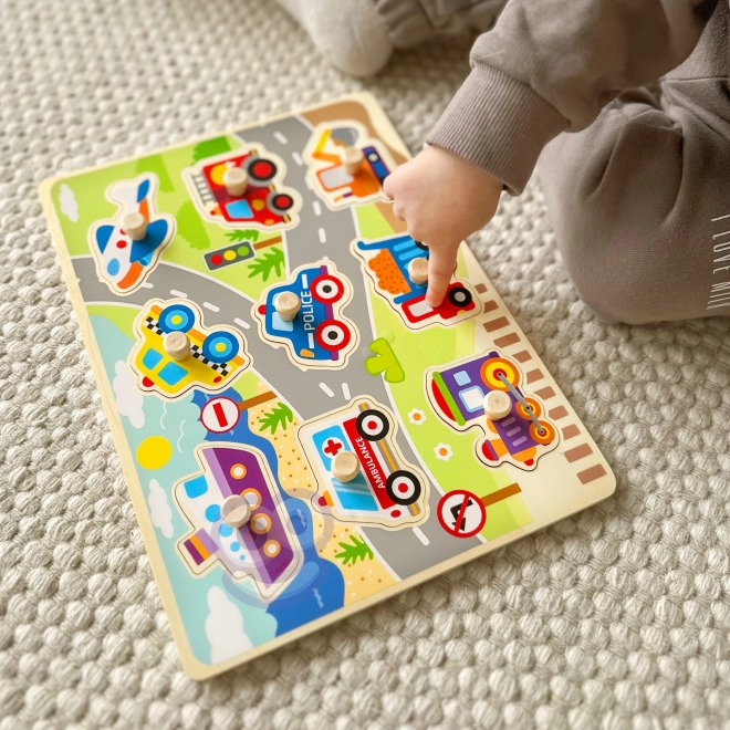Tooky Toy dřevěné montessori puzzle s dopravními prostředky
